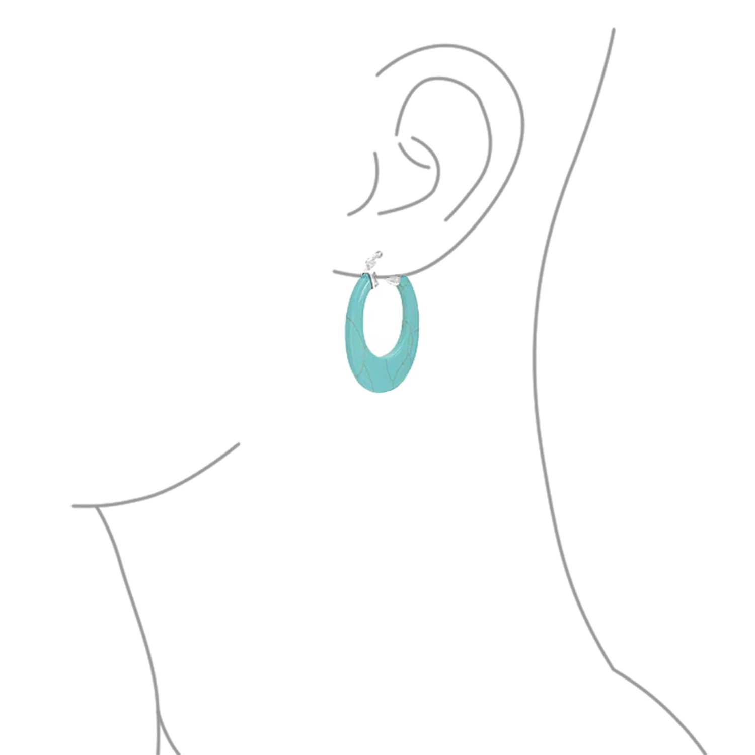 Wide Flat Black Blue Turquoise Gemstone Hoop Huggie Earrings Sterling Silver - Image 6