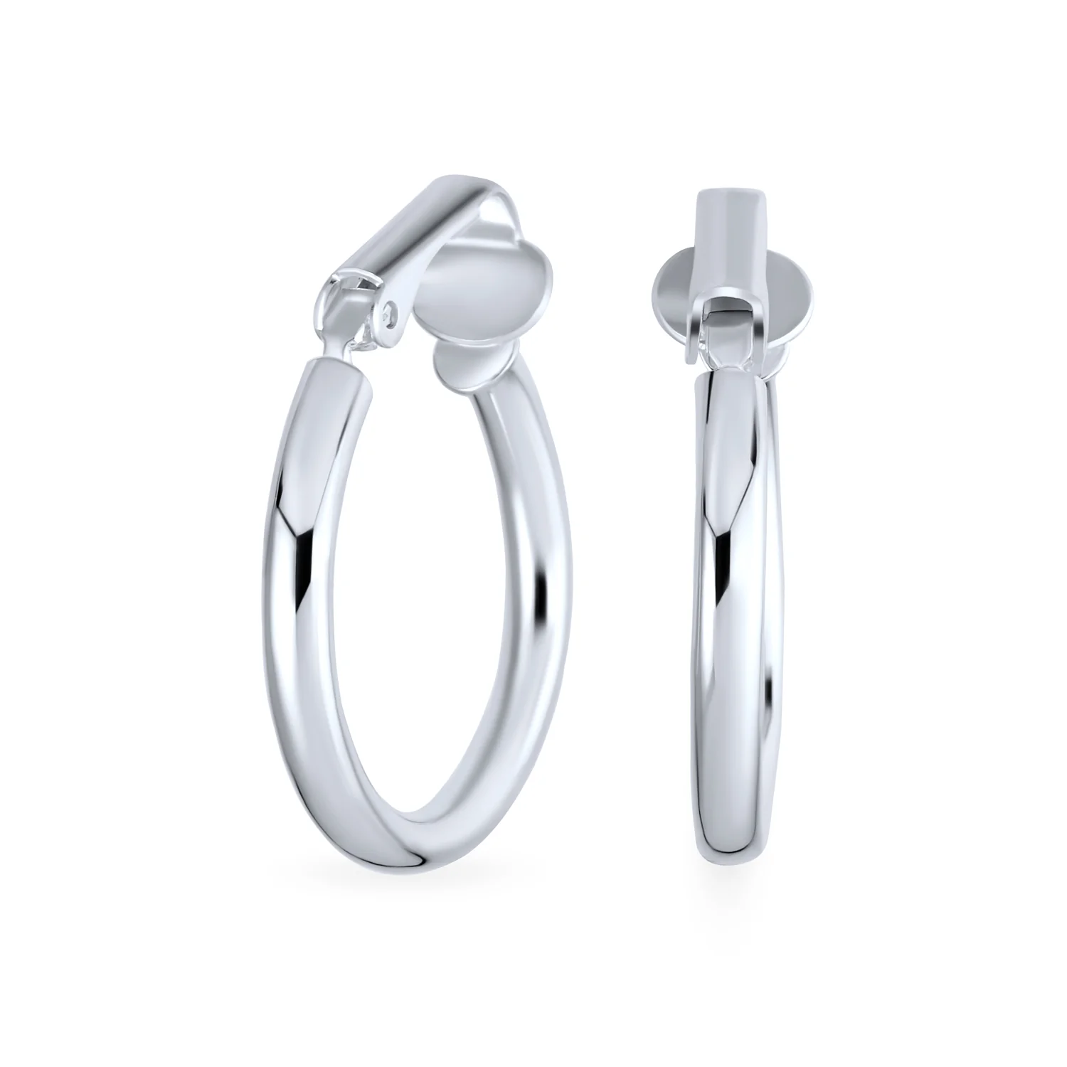 Classic Tube Lightweight Clip On Hoop Earrings Non Pierced Sterling Silver .75 Inch Dia