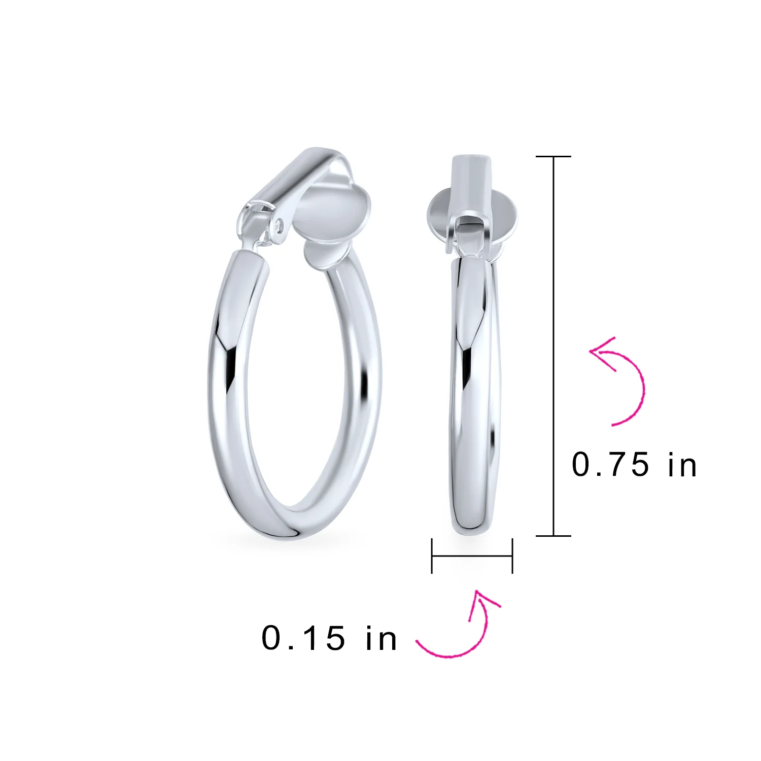 Classic Tube Lightweight Clip On Hoop Earrings Non Pierced Sterling Silver .75 Inch Dia - Image 10