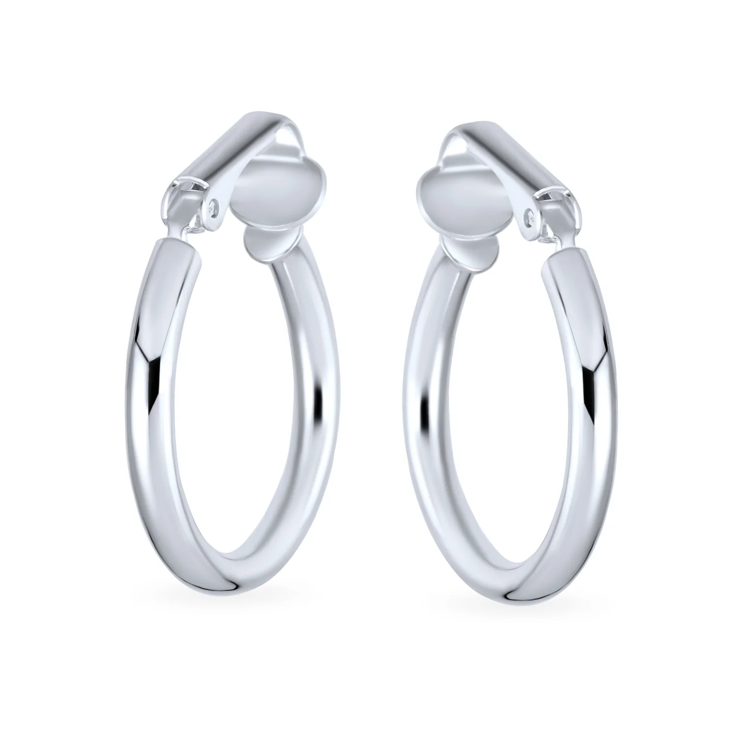 Classic Tube Lightweight Clip On Hoop Earrings Non Pierced Sterling Silver .75 Inch Dia - Image 3