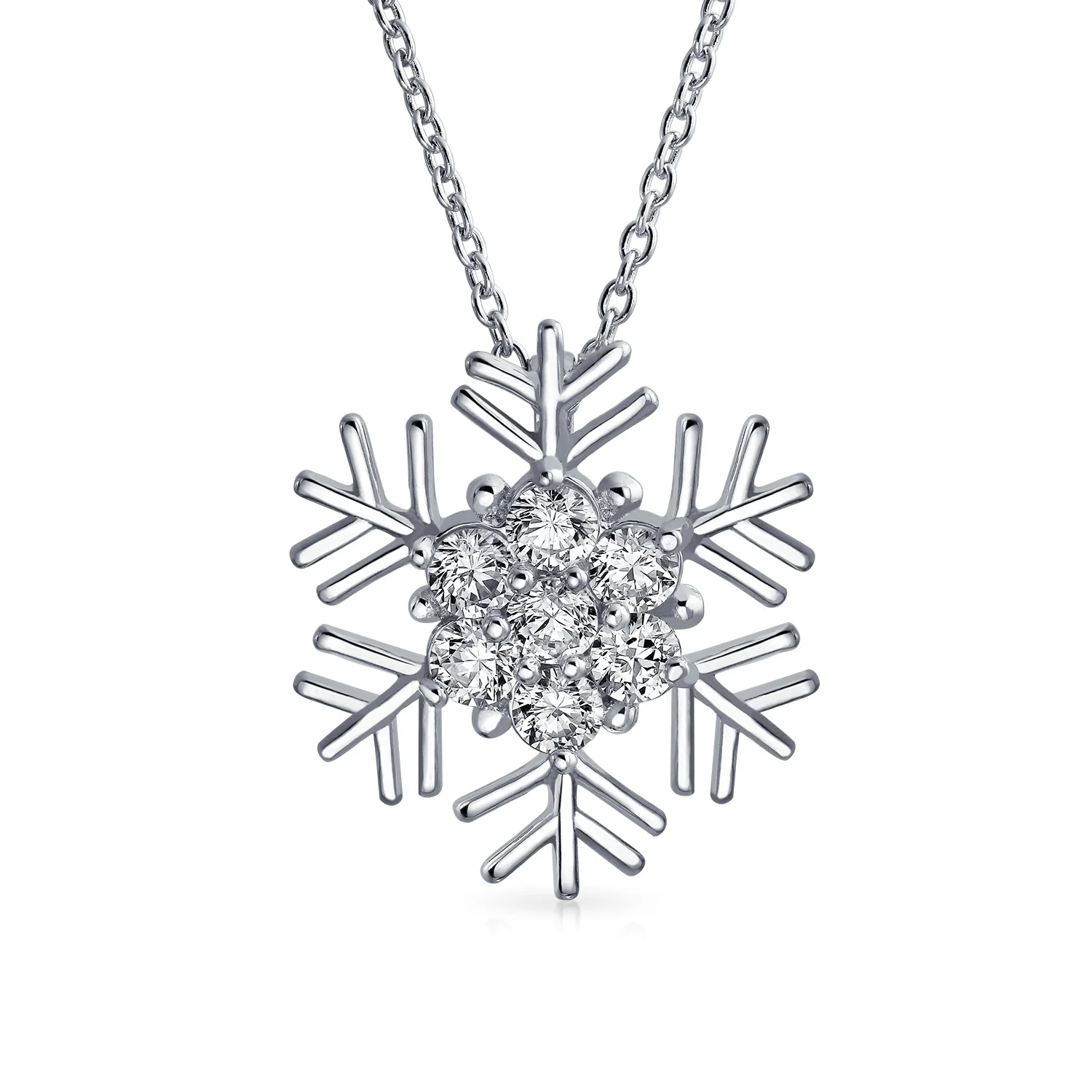 Winter Cubic Zirconia Snowflake Pendant Necklace in Sterling Silver