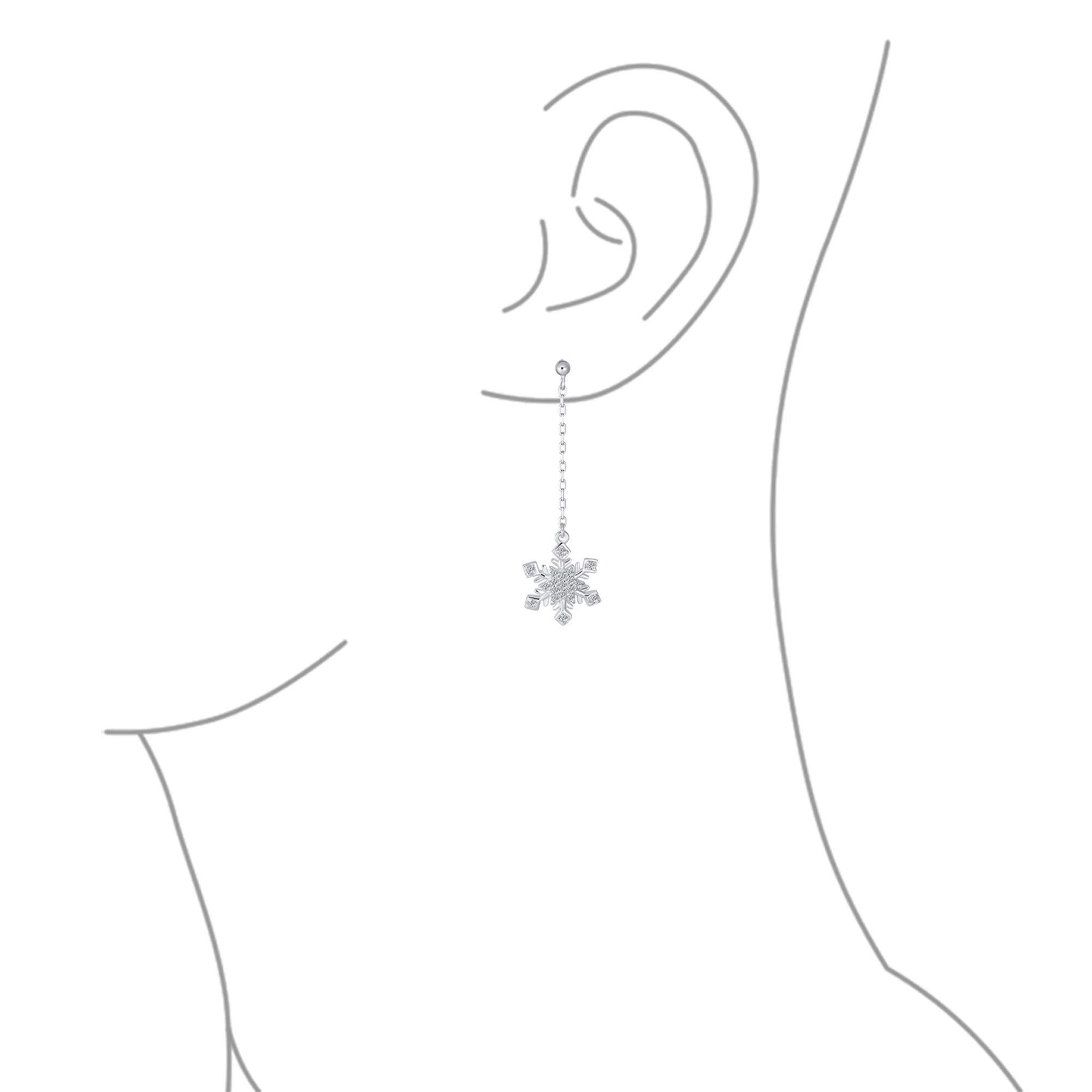 Winter CZ Snowflake Dangle Chandelier Earrings Sterling Silver for Holiday Party - Image 3