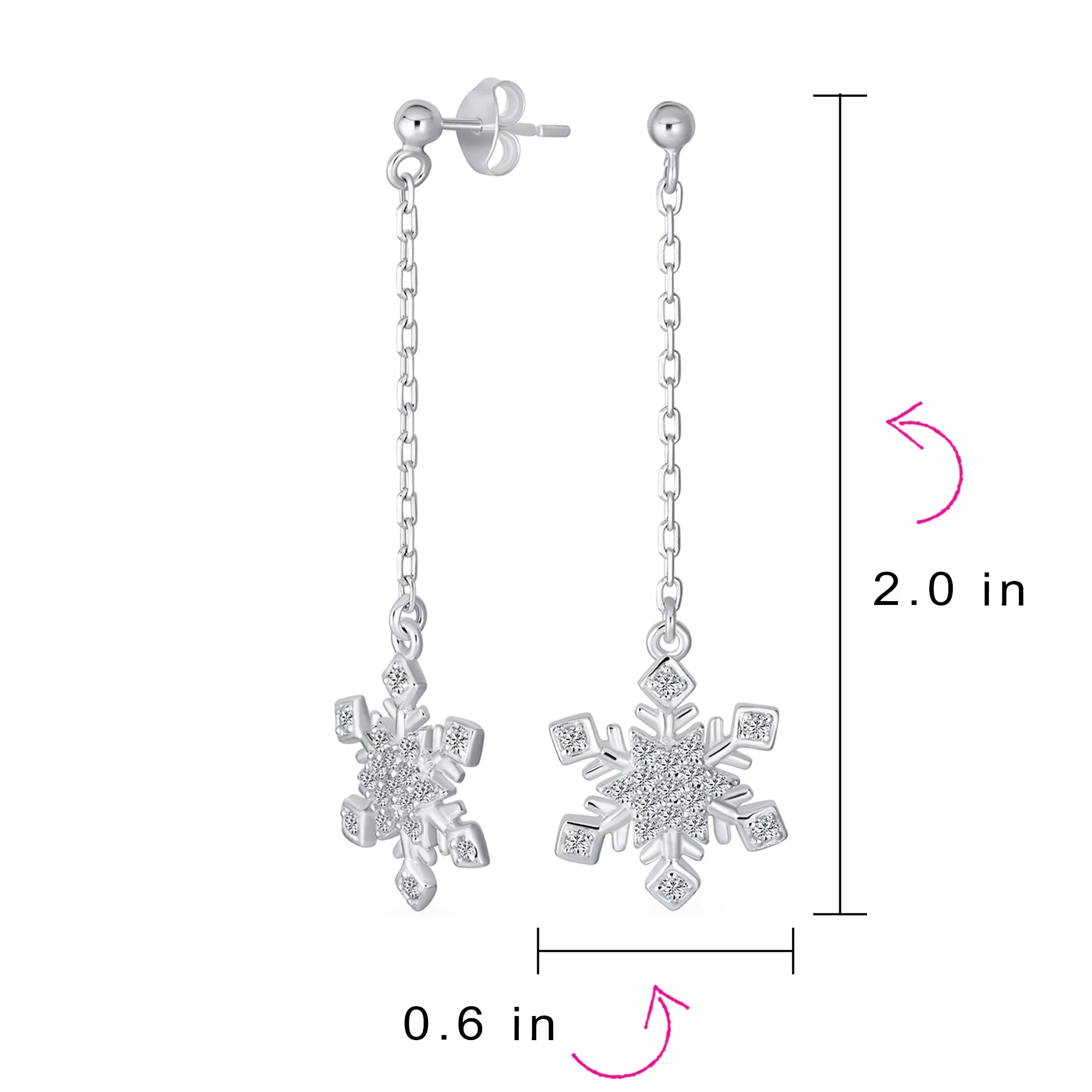 Winter CZ Snowflake Dangle Chandelier Earrings Sterling Silver for Holiday Party - Image 4