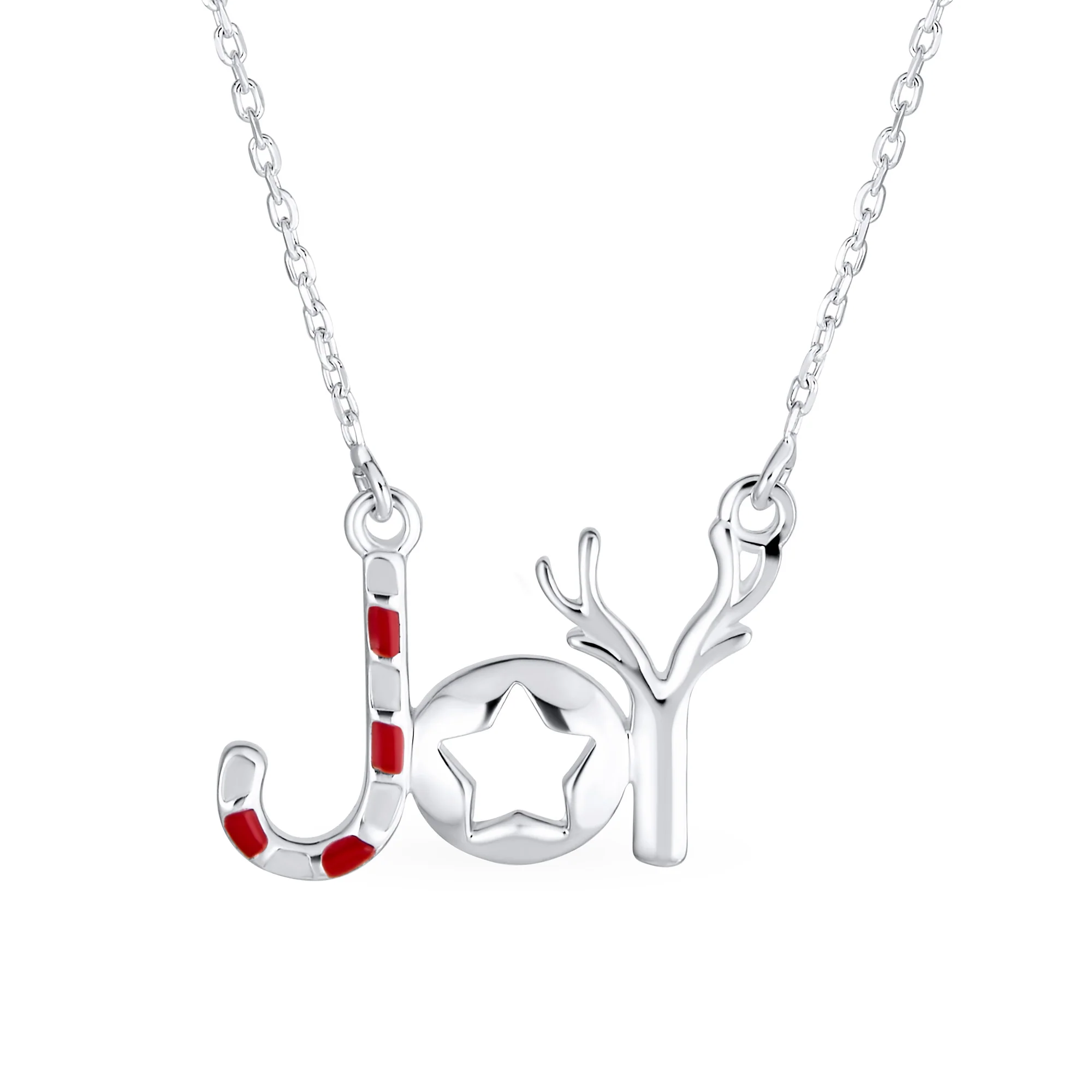 Winter Holiday Pendant Necklace Red Green Enamel Peppermint Candy Cane Star JOY - Image 2