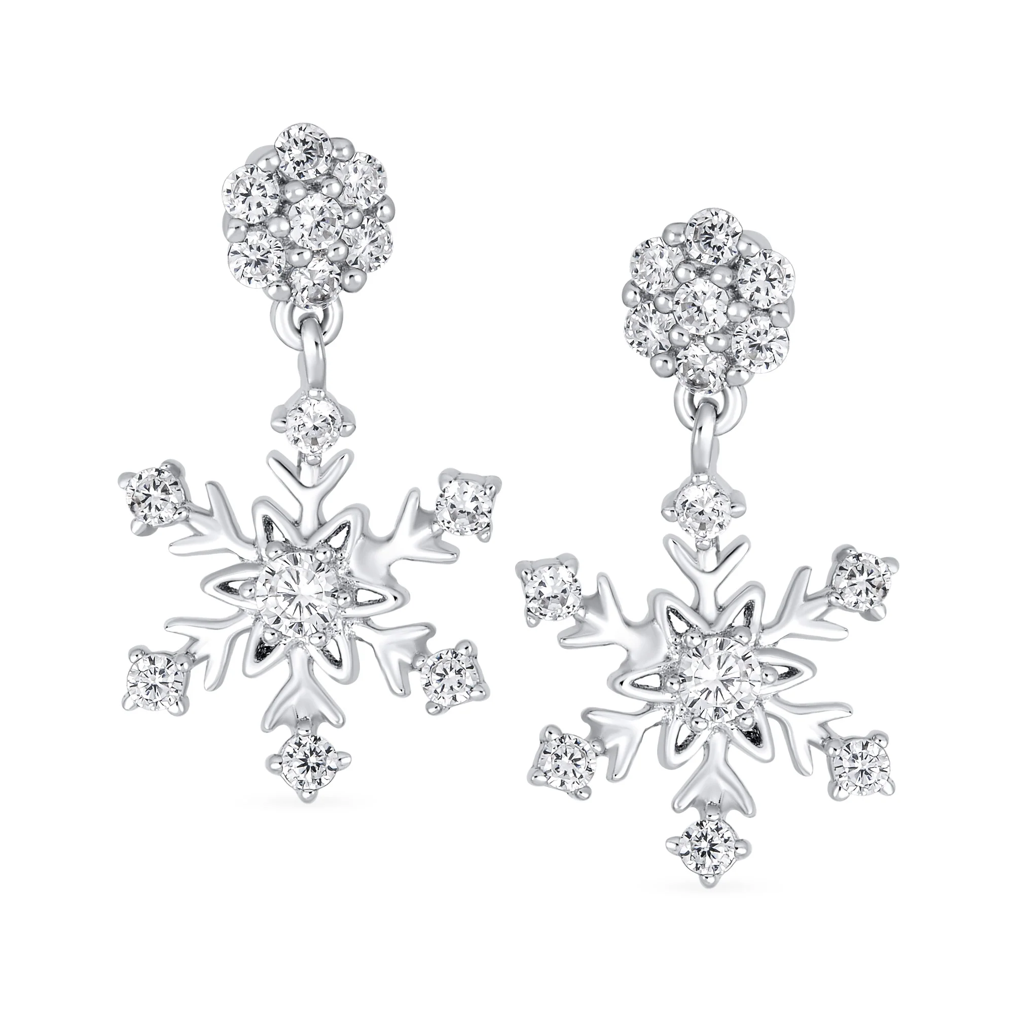 Winter Holiday CZ Snowflake Dangle Chandelier Earrings in Sterling Silver - Image 2