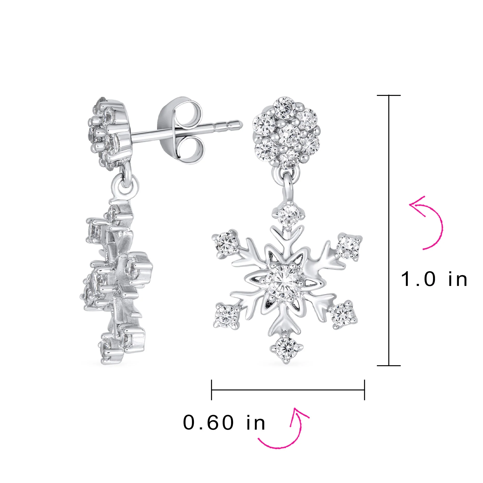 Winter Holiday CZ Snowflake Dangle Chandelier Earrings in Sterling Silver - Image 4