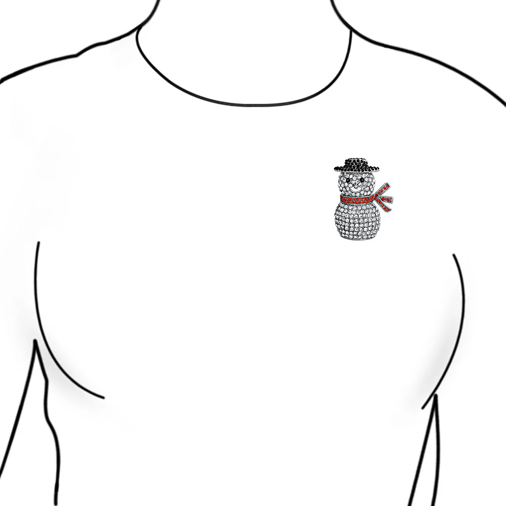 Winter Holiday White Glitter Crystal Snowman Scarf Brooche Pin Silver Plated - Image 4