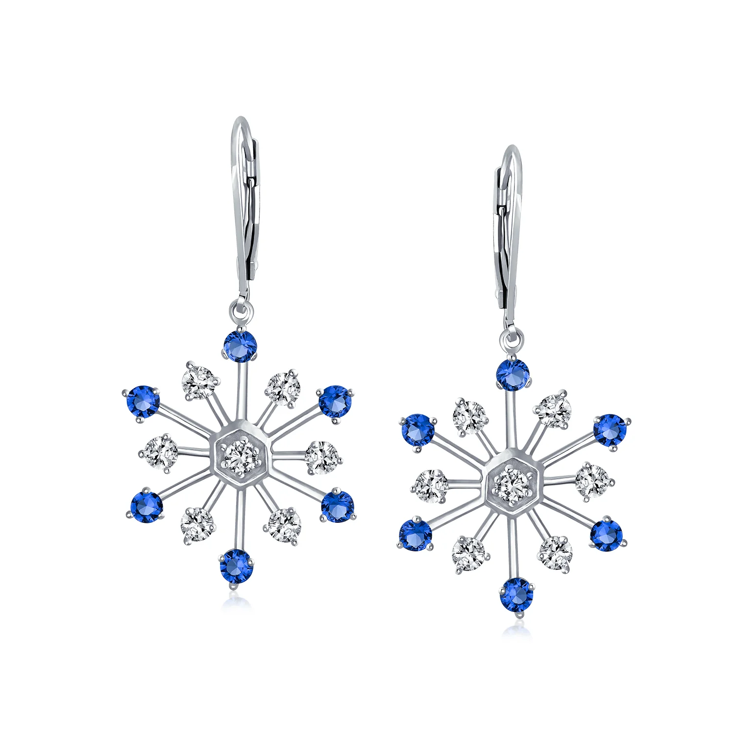 Winter White Ice Blue Snowflake Dangle Chandelier Earrings Cubic Zirconia Silver - Image 2