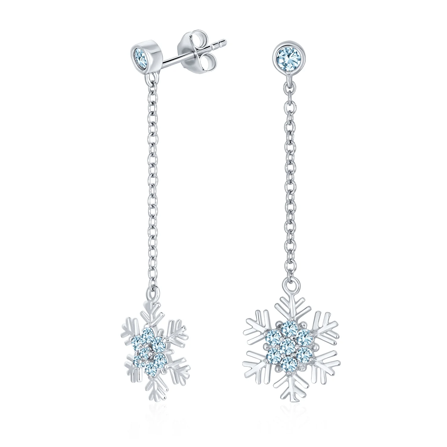 Winter Cubic Zirconia Snowflake Dangle Chandelier Earrings Sterling Silver - Image 2