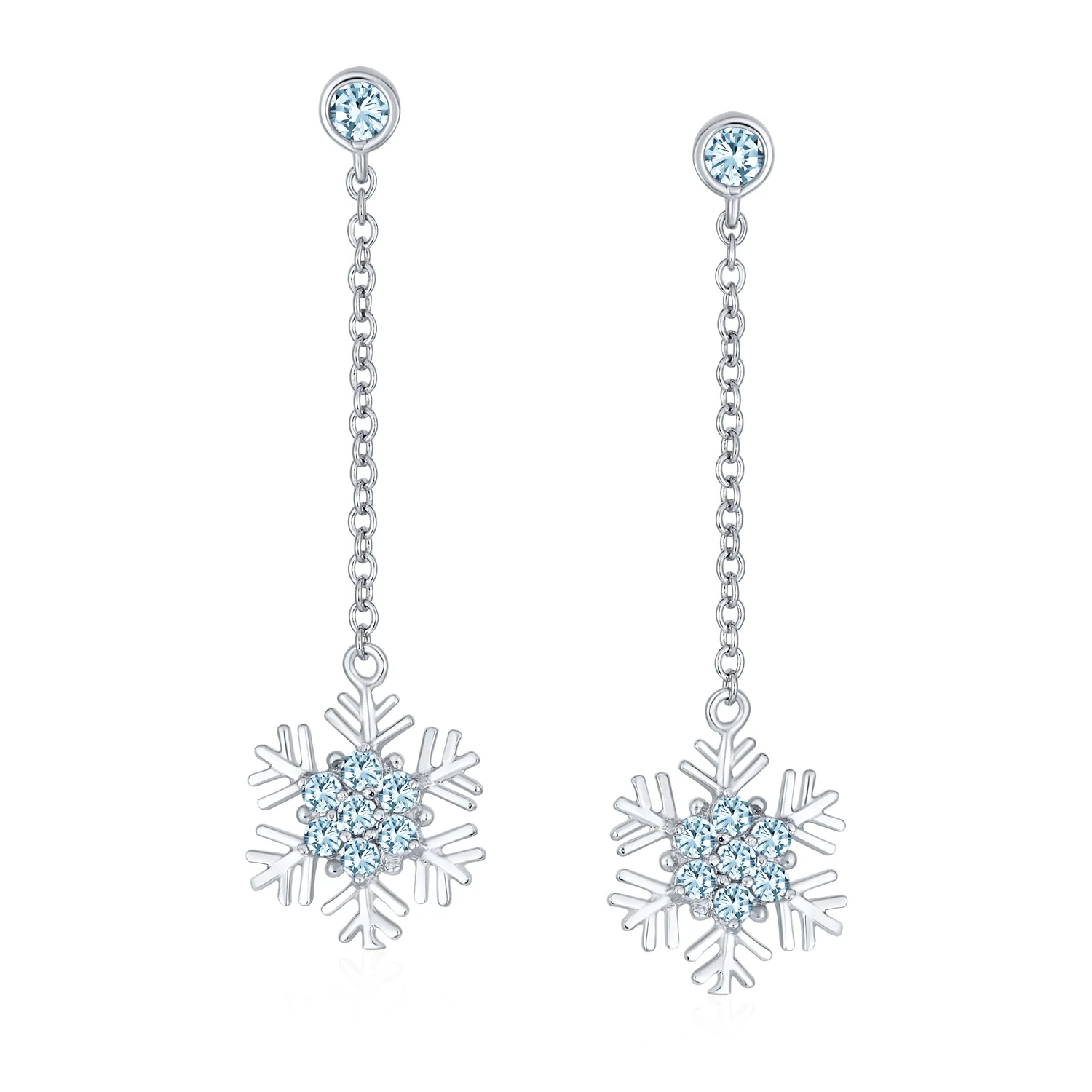 Winter Cubic Zirconia Snowflake Dangle Chandelier Earrings Sterling Silver - Image 4