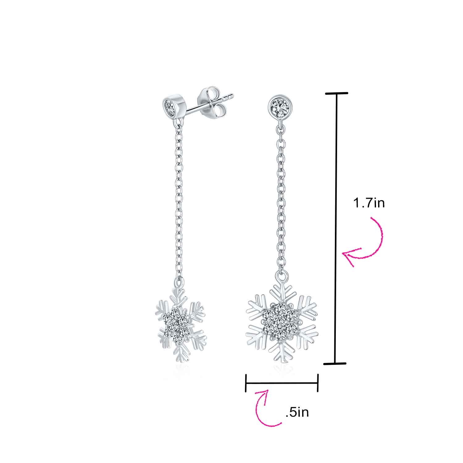 Winter Cubic Zirconia Snowflake Dangle Chandelier Earrings Sterling Silver - Image 7