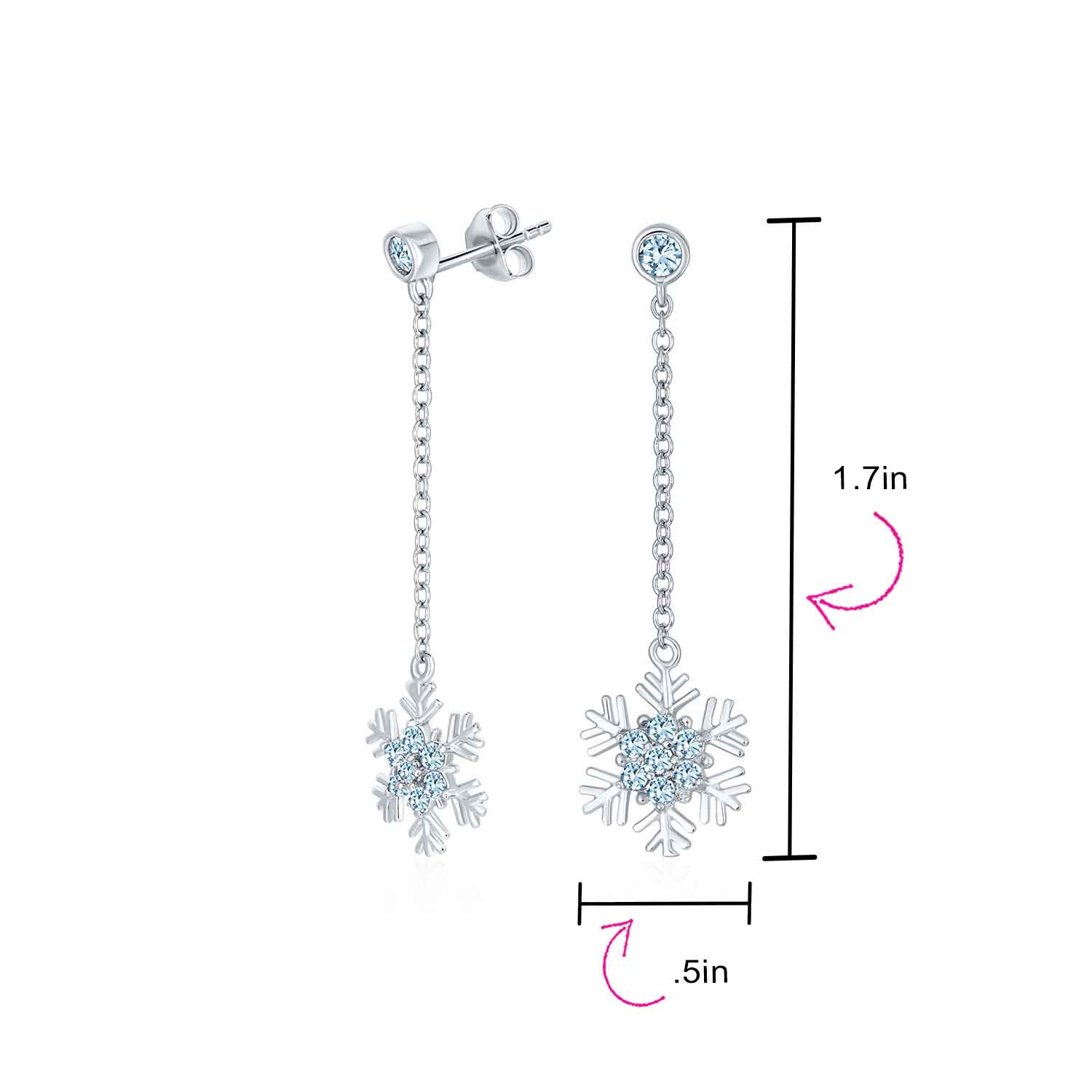Winter Cubic Zirconia Snowflake Dangle Chandelier Earrings Sterling Silver - Image 8