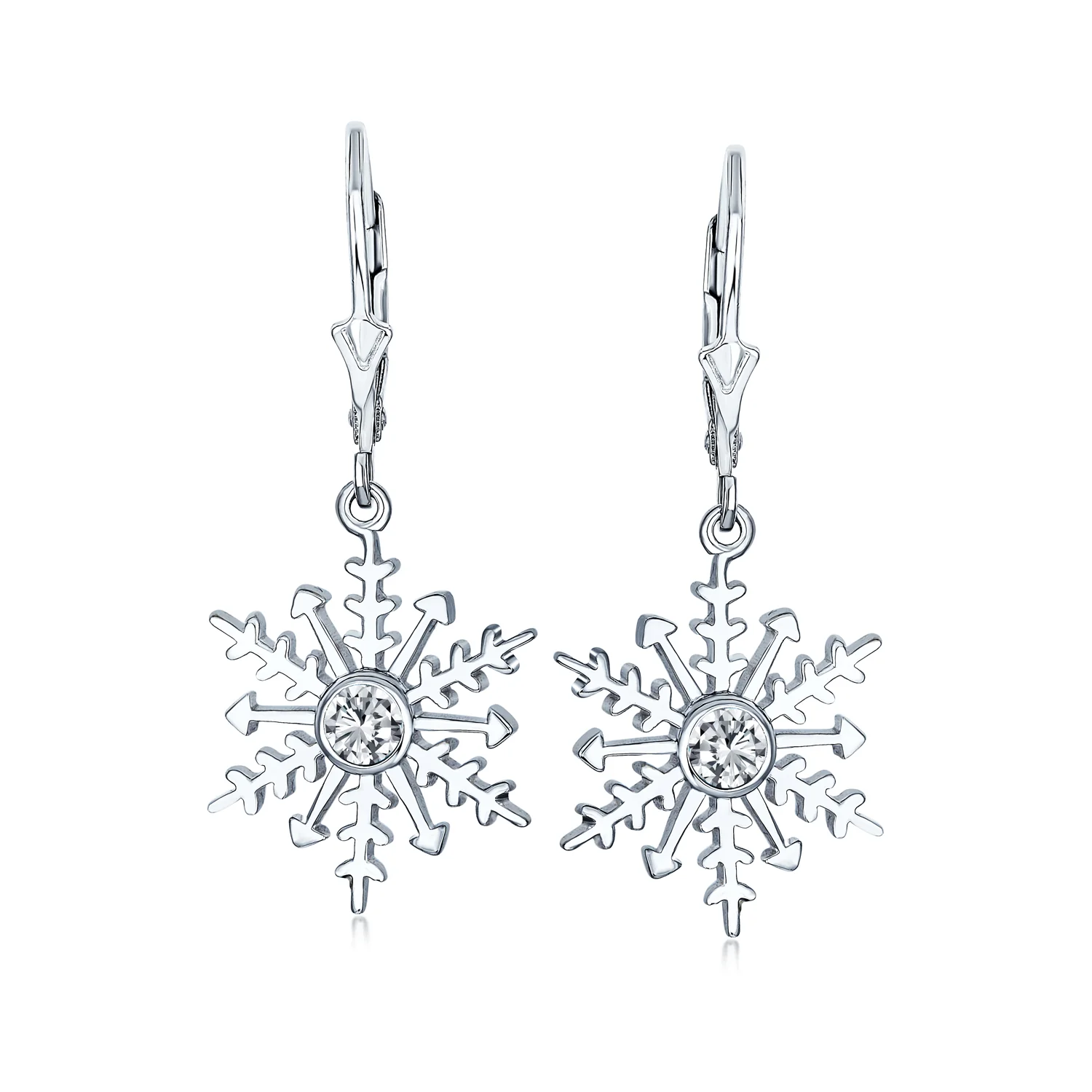 Frozen Winter Drop Dangle CZ Star Snowflake Earrings Sterling Silver Leverback - Image 3