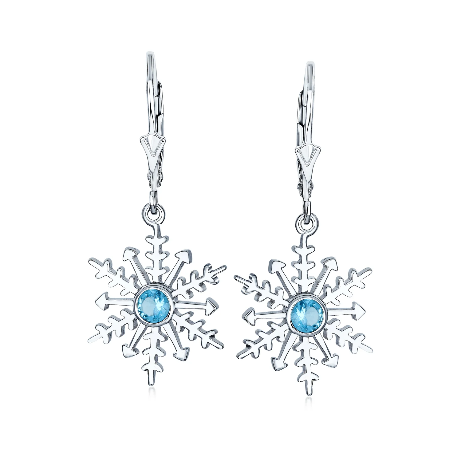 Frozen Winter Drop Dangle CZ Star Snowflake Earrings Sterling Silver Leverback - Image 4
