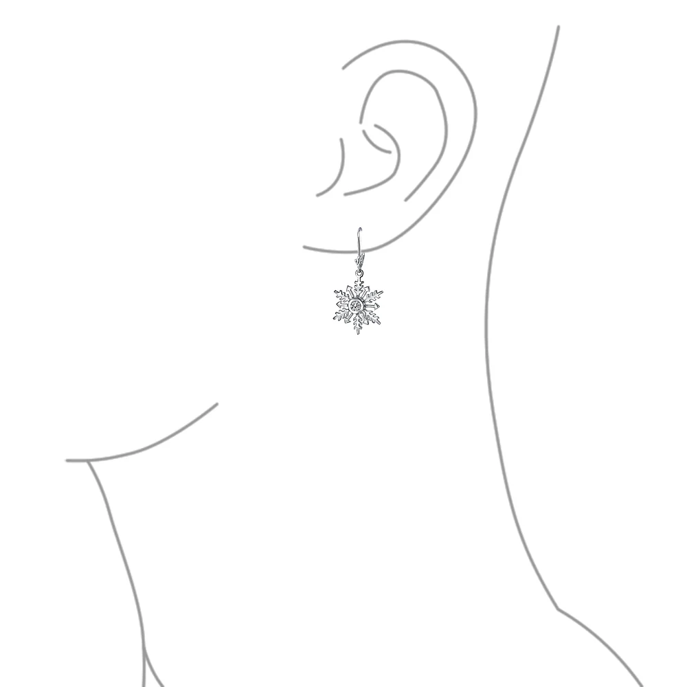 Frozen Winter Drop Dangle CZ Star Snowflake Earrings Sterling Silver Leverback - Image 5