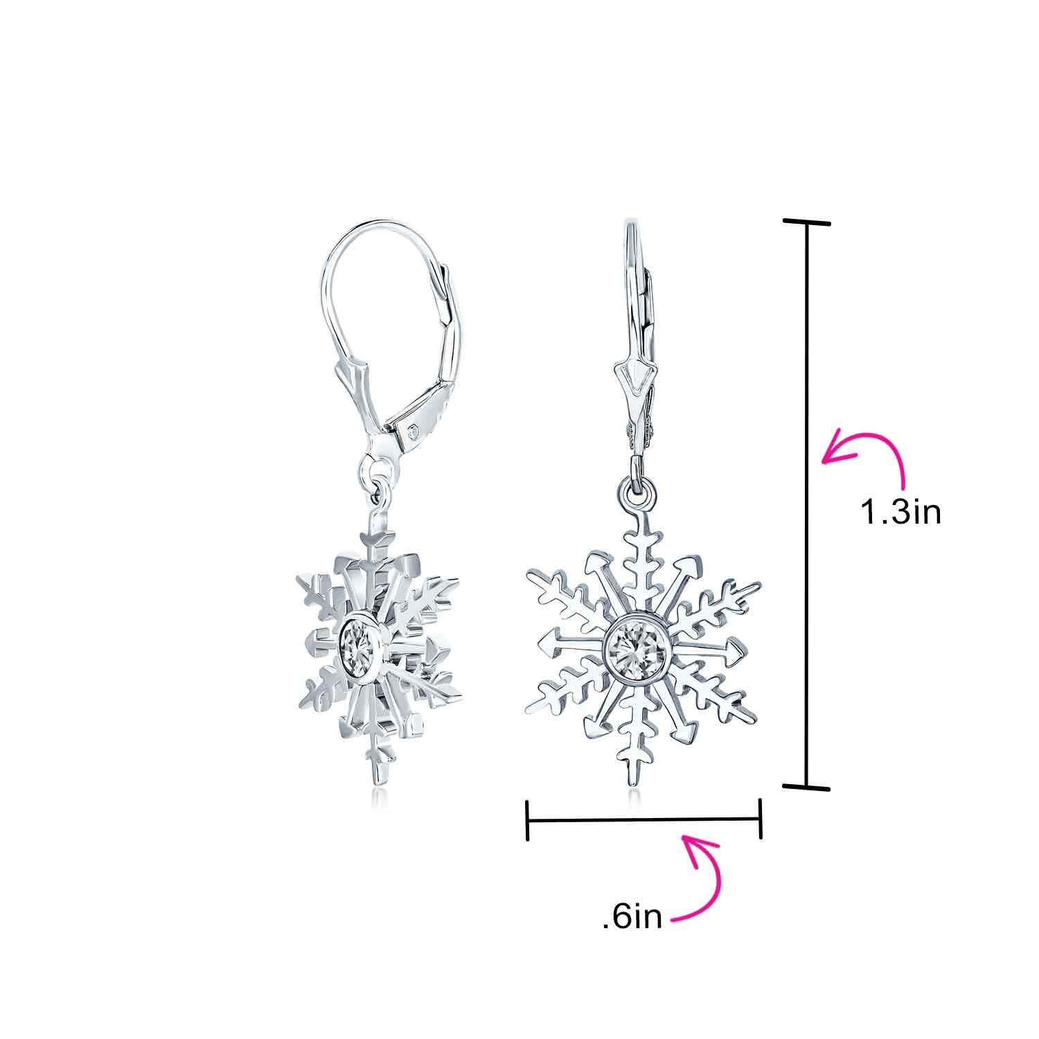 Frozen Winter Drop Dangle CZ Star Snowflake Earrings Sterling Silver Leverback - Image 7