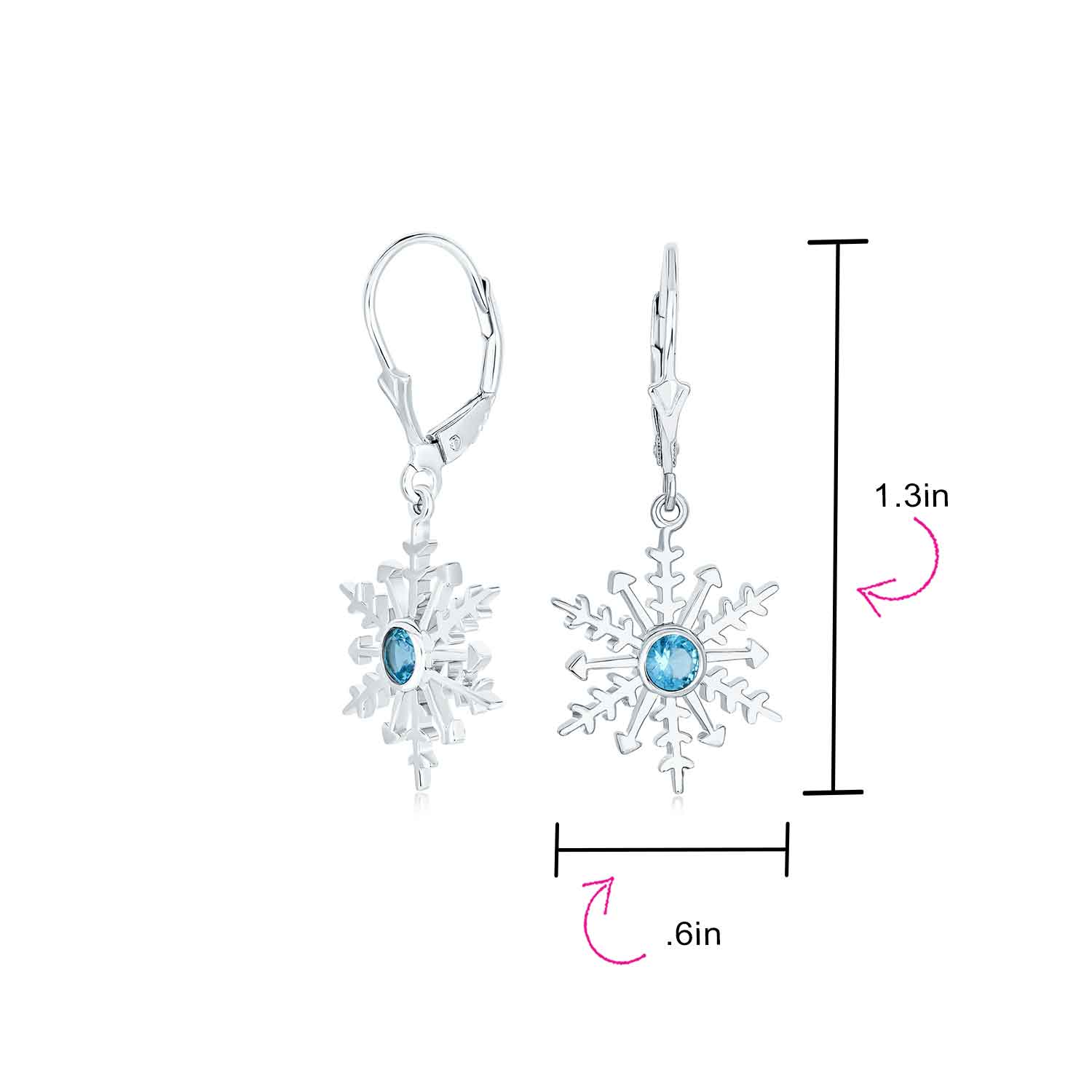 Frozen Winter Drop Dangle CZ Star Snowflake Earrings Sterling Silver Leverback - Image 8