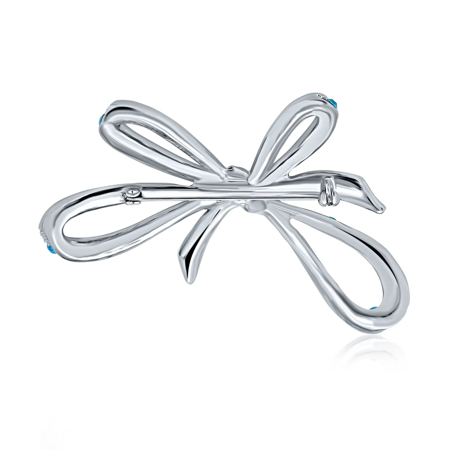 Winter Wedding Blue Crystal Bridal Statement Ribbon Bow Brooch Pin Silver Plated - Image 2