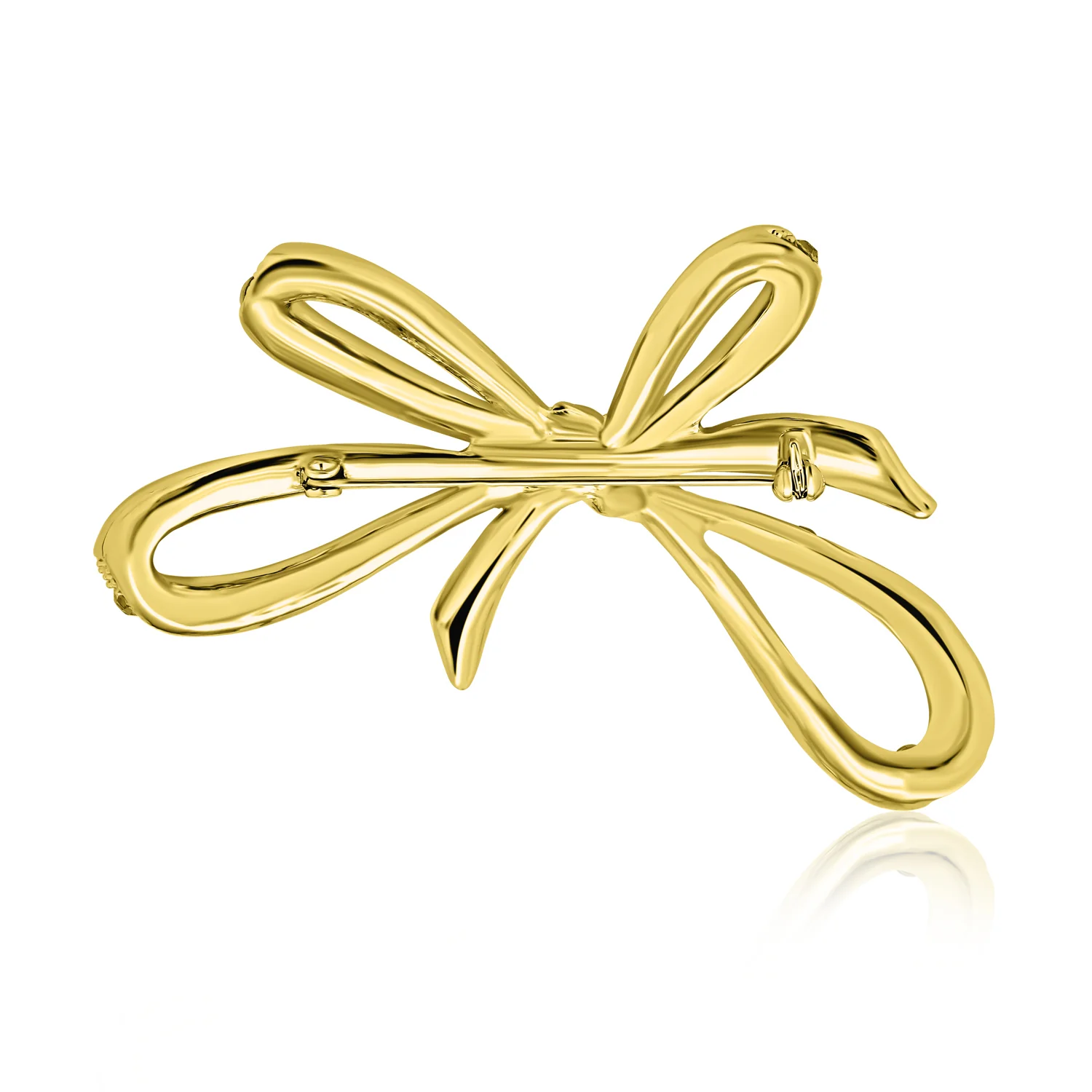 Set of 2 Winter Wedding Clear Blue Crystal Ribbon Bow Brooch Pin Gold Plated - Image 4