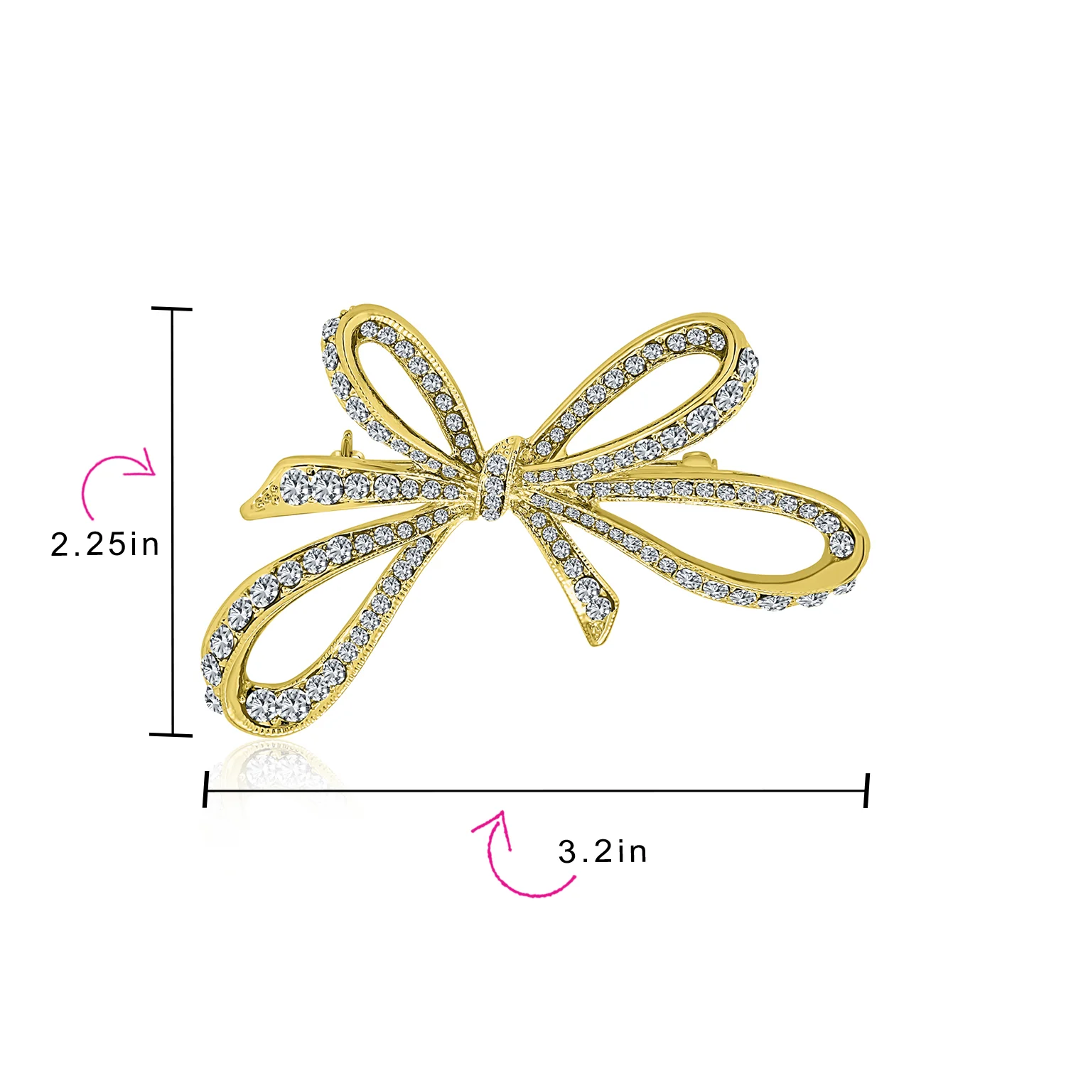 Set of 2 Winter Wedding Clear Blue Crystal Ribbon Bow Brooch Pin Gold Plated - Image 6