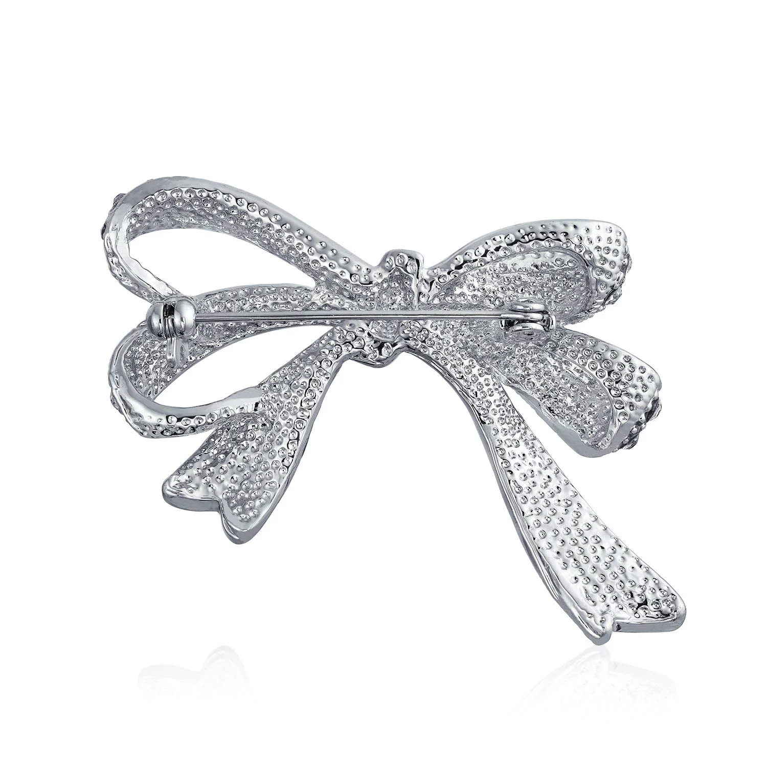 Victorian Style Large Statement Crystal Fashion Bow Brooch Pin Silver Plated - Image 3