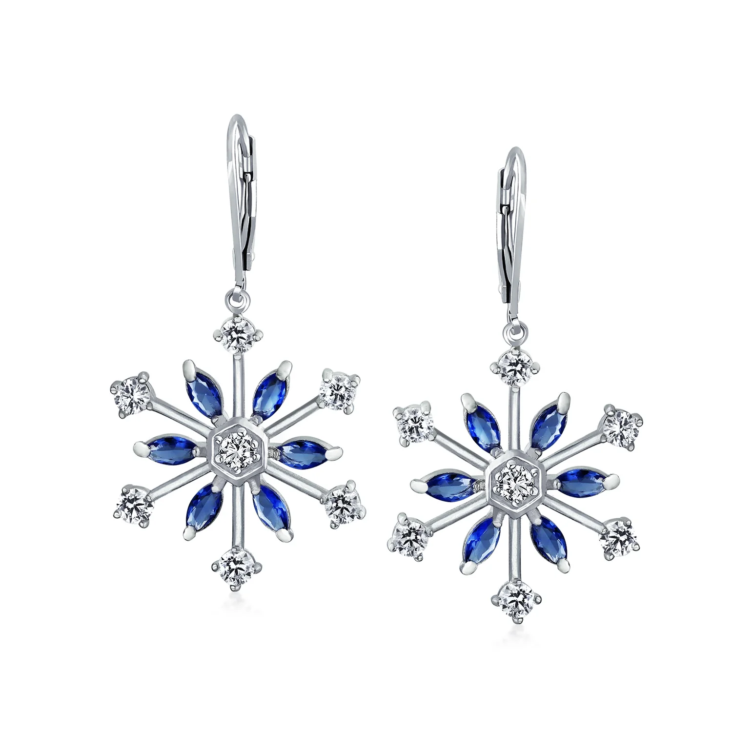 Winter White Ice Blue Snowflake Dangle Chandelier Earrings Cubic Zirconia Silver - Image 2