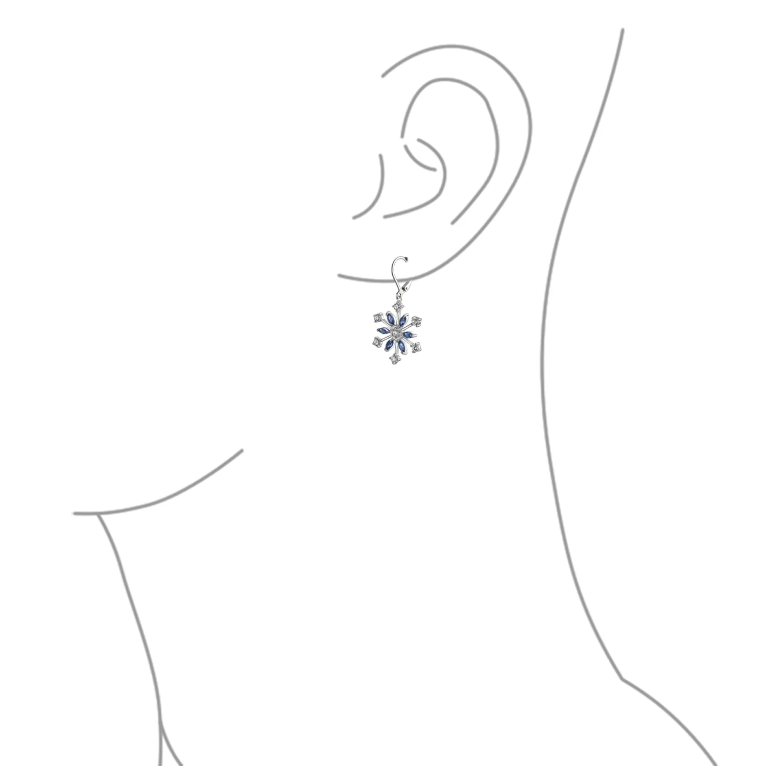 Winter White Ice Blue Snowflake Dangle Chandelier Earrings Cubic Zirconia Silver - Image 3