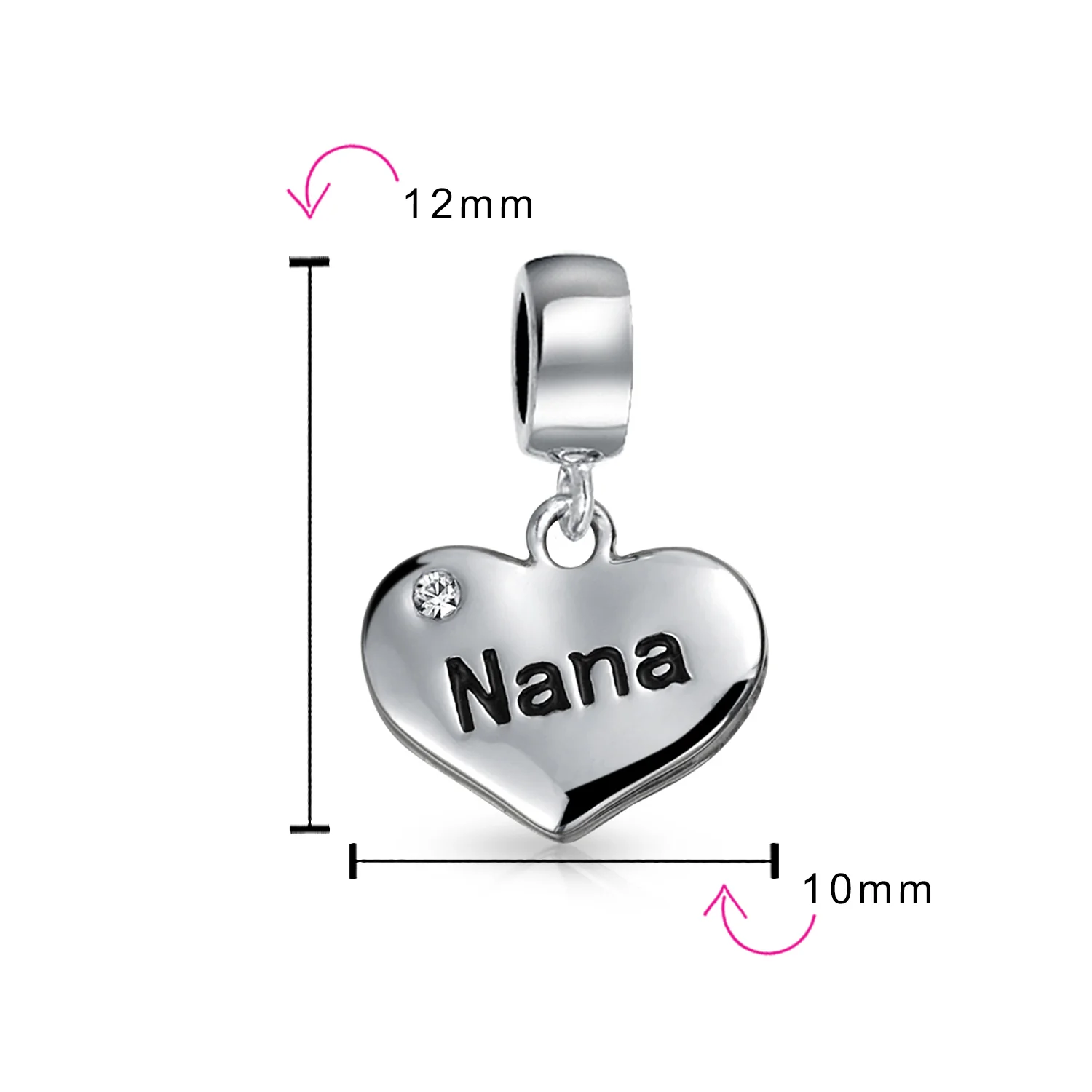 Word Nana Heart Dangle Charm Bead for Grandmother Crystal Silver Fit Bracelet - Image 3