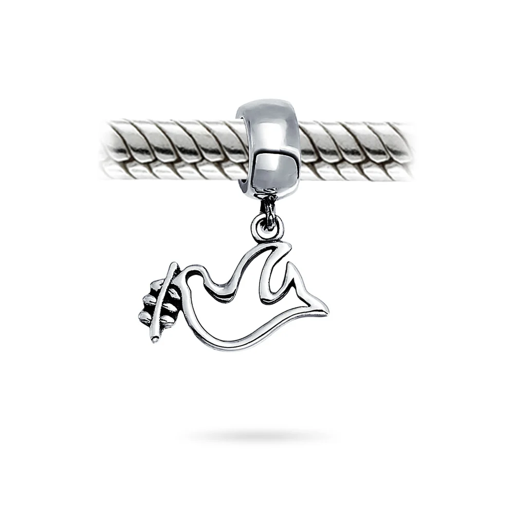 World Peace Dove Dangle Charm Bead Sterling Silver for European Bracelets - Image 2