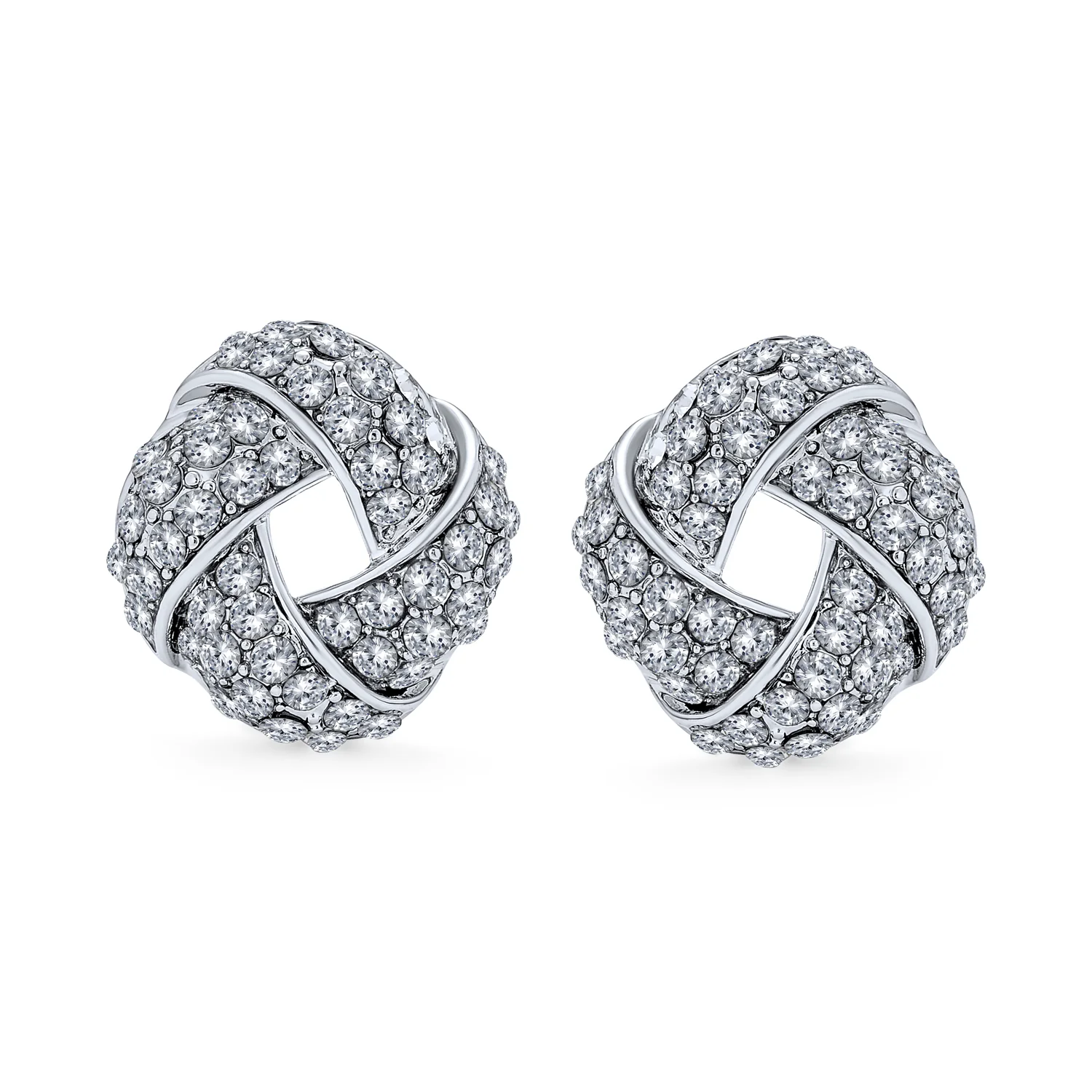 Set of 3 Twist Braided Crystal Love Knot Clip-On Earrings Rose Gold Plated - Image 2