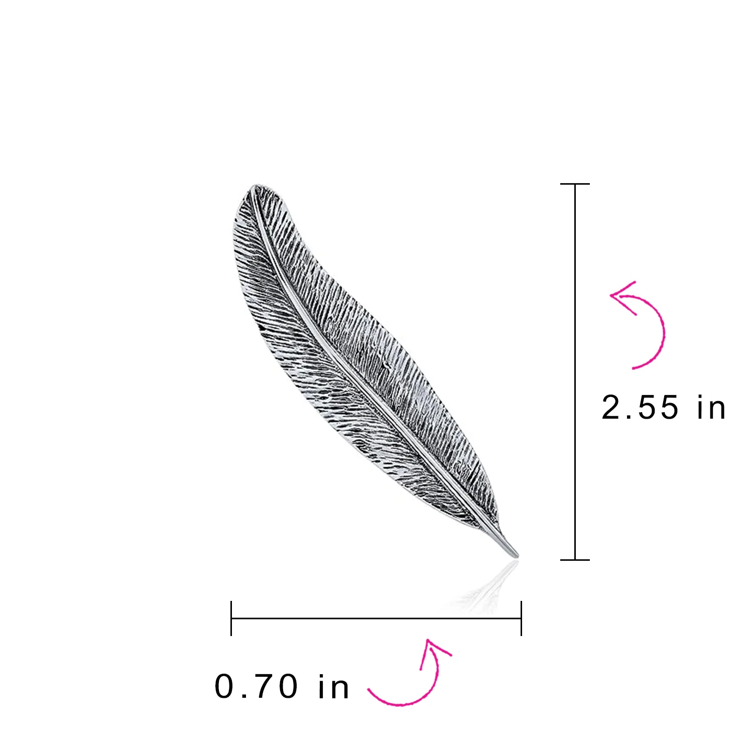 Fine Quill Feather Leaf Brooch Pin Oxidized .925 Sterling Silver - Image 4
