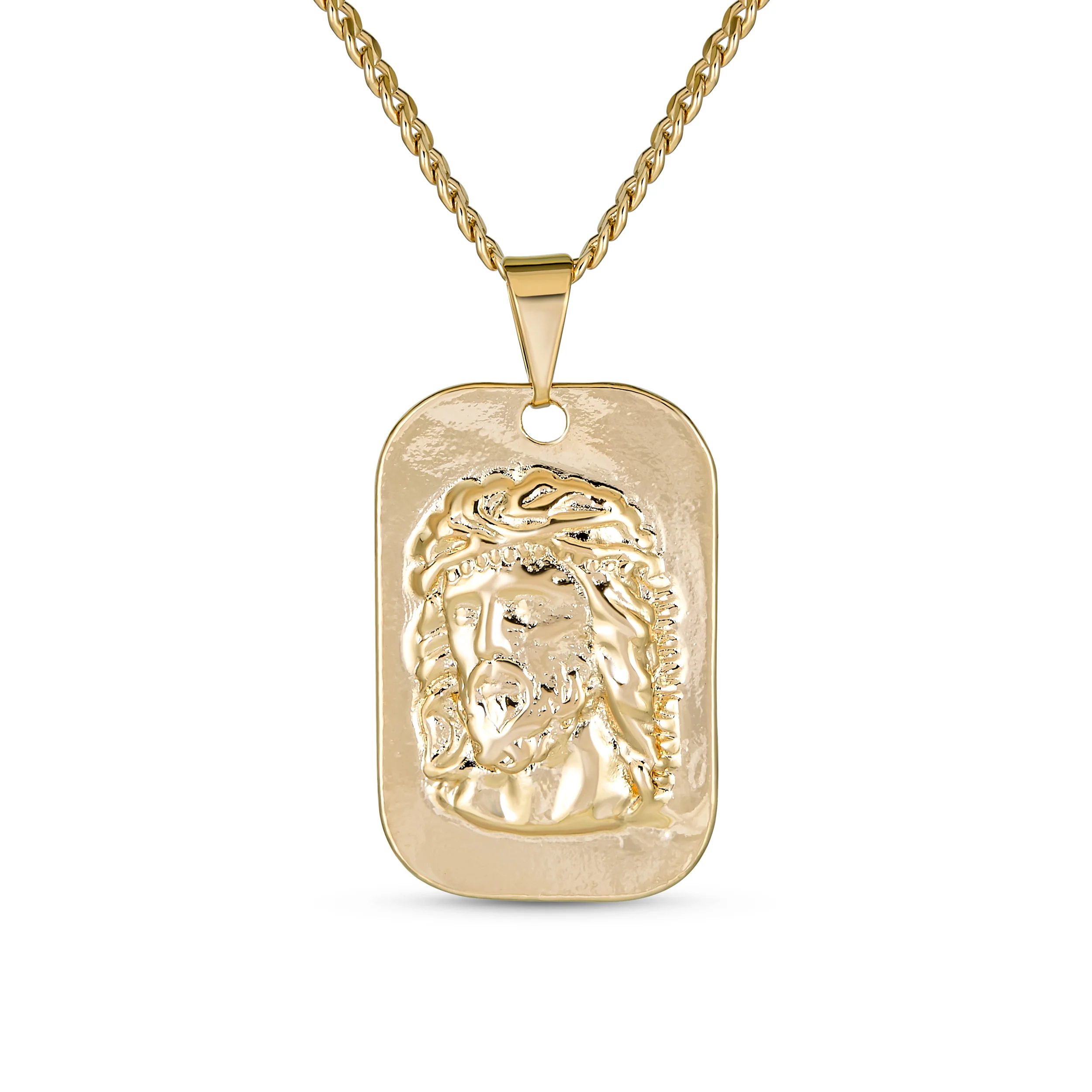 Yellow Gold Jesus Christ Medallion Pendant Necklace Men