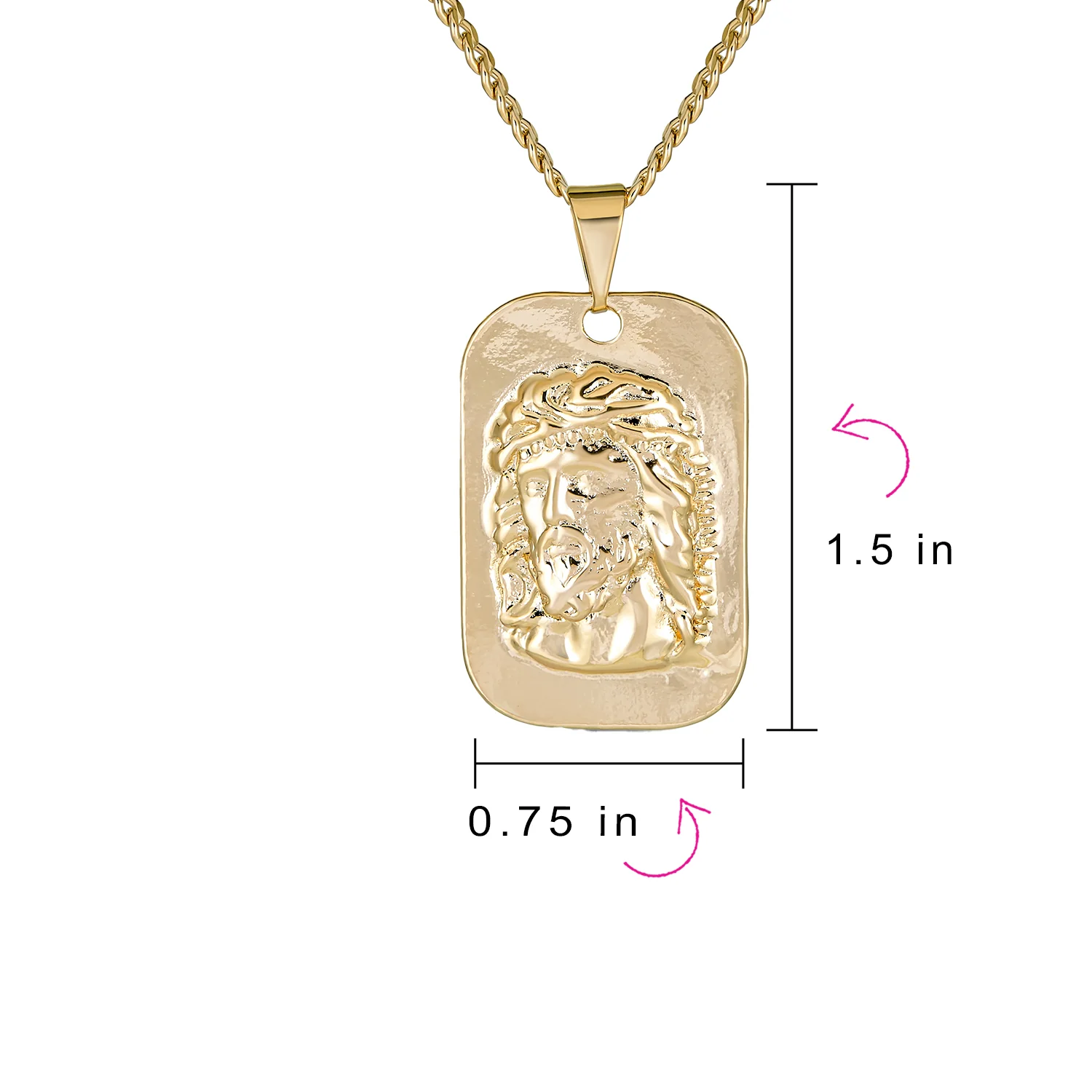 Yellow Gold Jesus Christ Medallion Pendant Necklace Men - Image 4