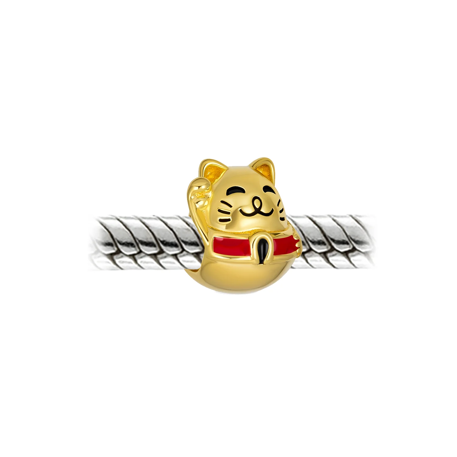 Yellow Maneki Neko Lucky Cat Charm Bead 14K Gold Plated Fits European Bracelet - Image 3