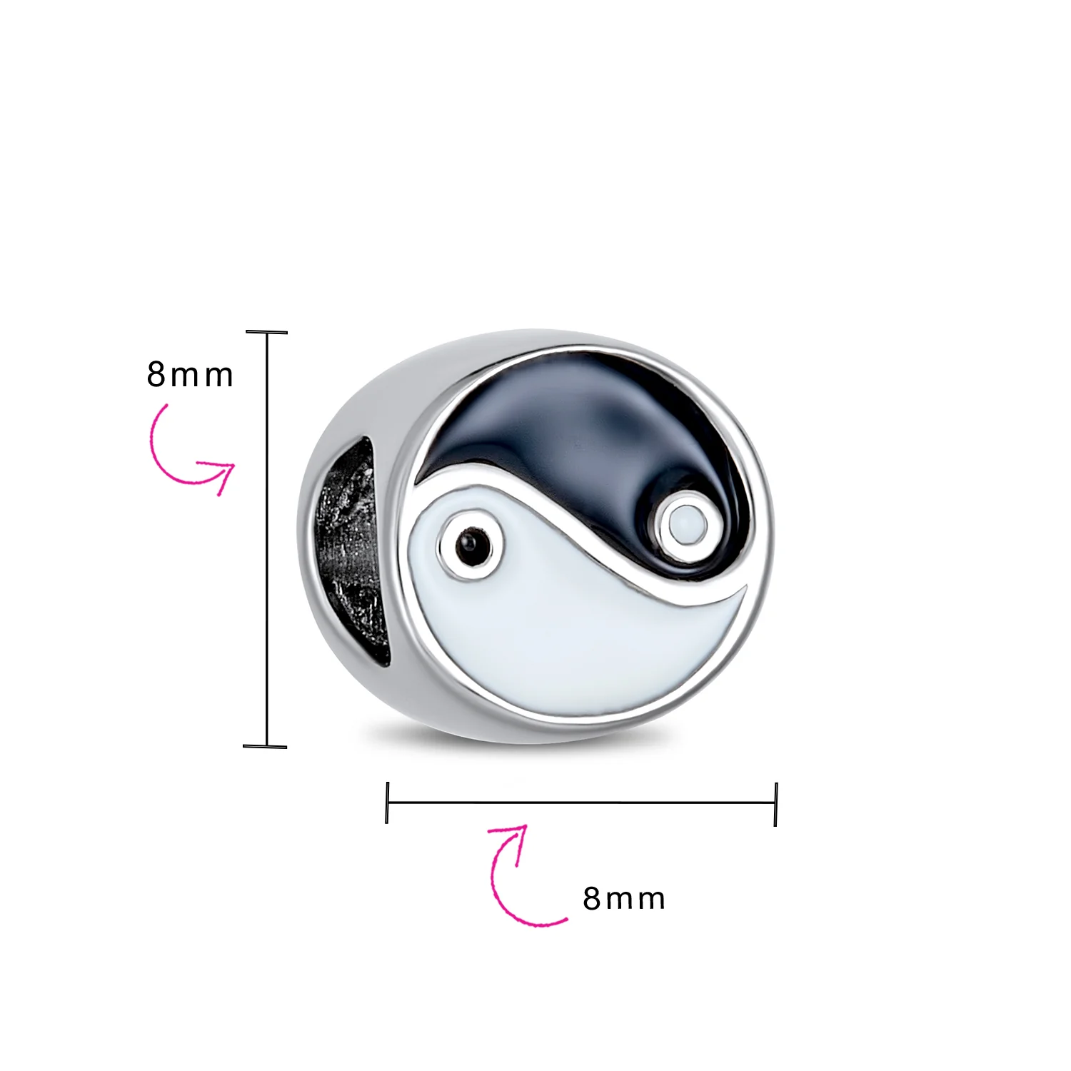YYang Charm Bead Sterling Silver for European Bracelet - Black & White Balance - Image 3