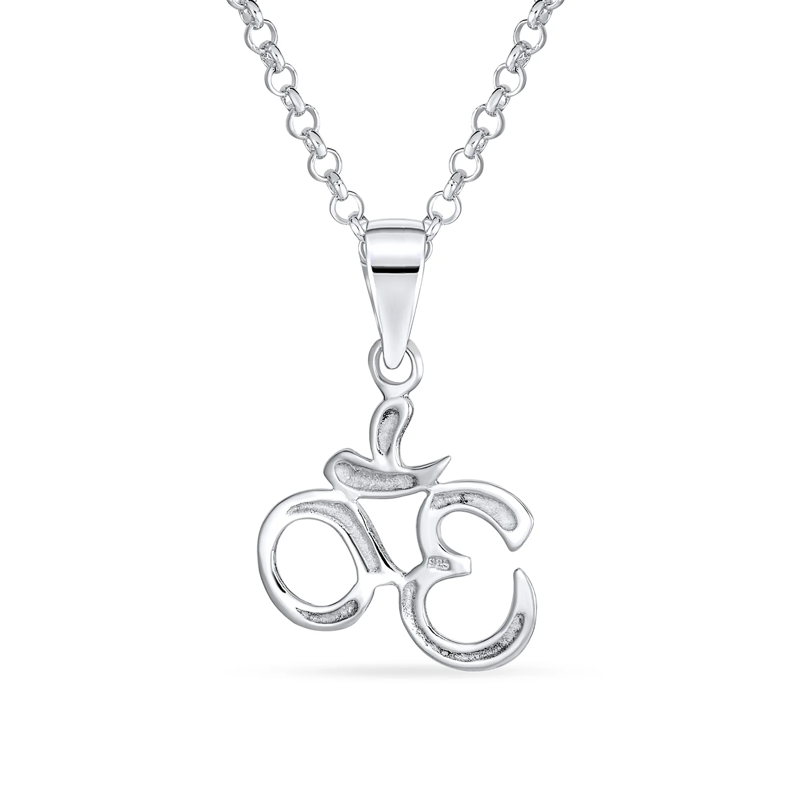 Yoga Aum Om Symbol Pendant Necklace in Sterling Silver 18 Inch Chain - Image 2