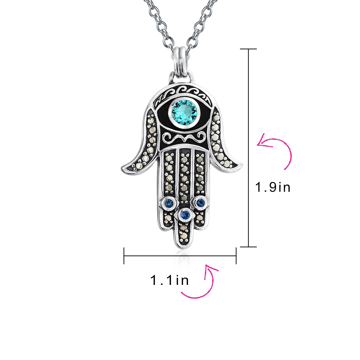 Spiritual Talisman Evil Eye Blue & Hamsa Hand Pendant Necklace & CZ .925 Sterling Silver - Image 4