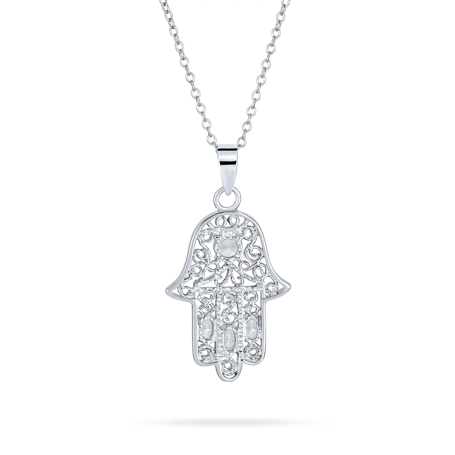Yoga Filigree Hamsa Pendant Necklace in Sterling Silver - Hand of God Amulet - Image 2