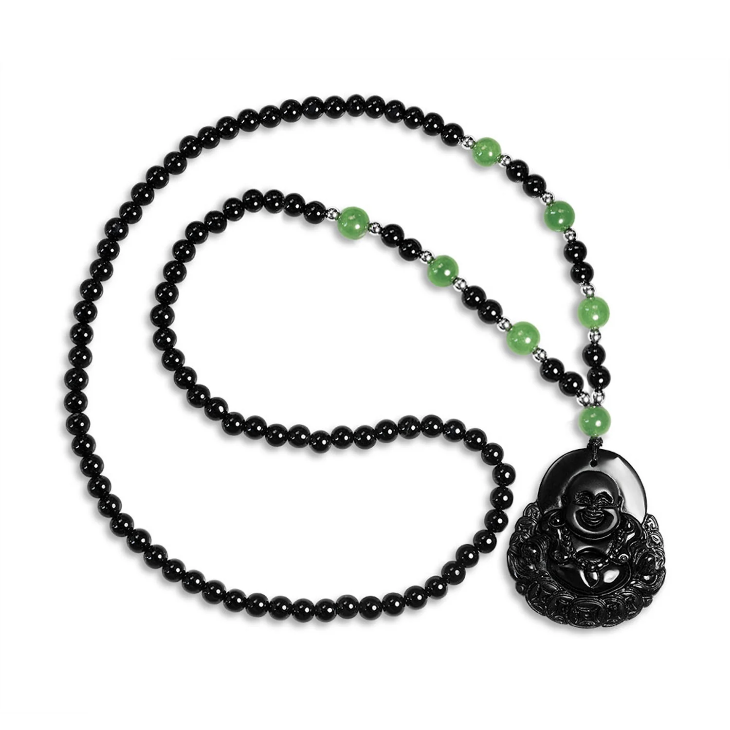 Yogi Amulet Mala Green Black Bead Buddha Pendant Necklace for Men Boho Fashion - Image 2