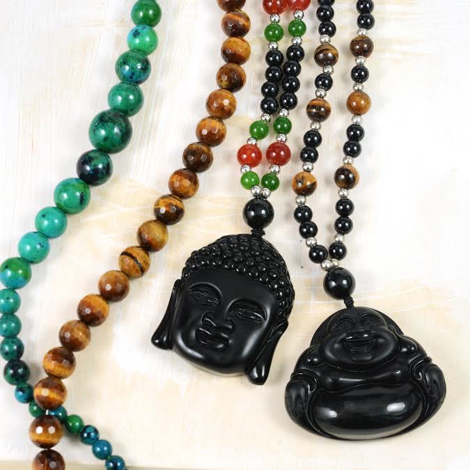 Yogi Amulet Mala Green Black Bead Buddha Pendant Necklace for Men Boho Fashion - Image 5