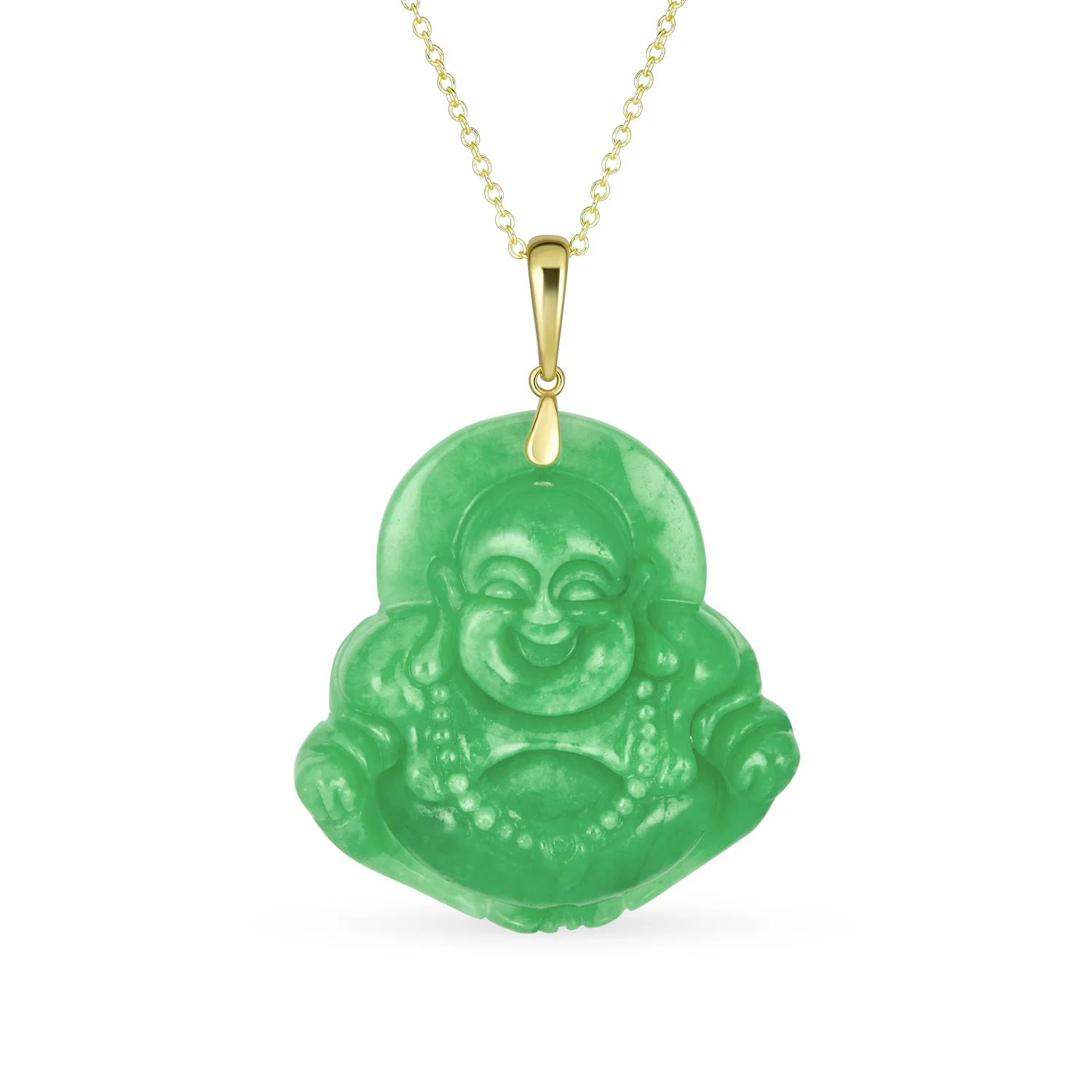 Yogi Amulet Jade Laughing Buddha Pendant Necklace GoldPlated