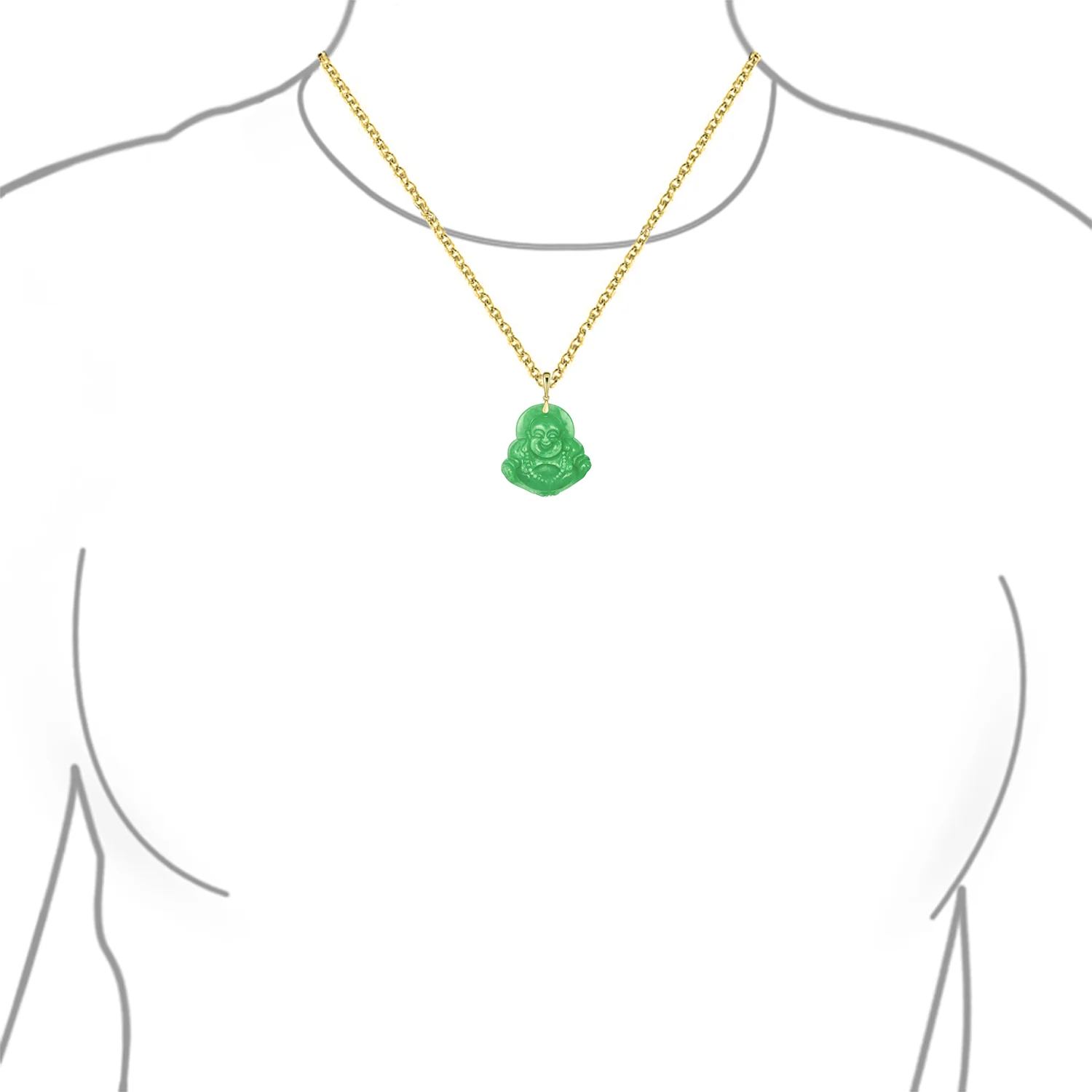 Yogi Amulet Jade Laughing Buddha Pendant Necklace GoldPlated - Image 3
