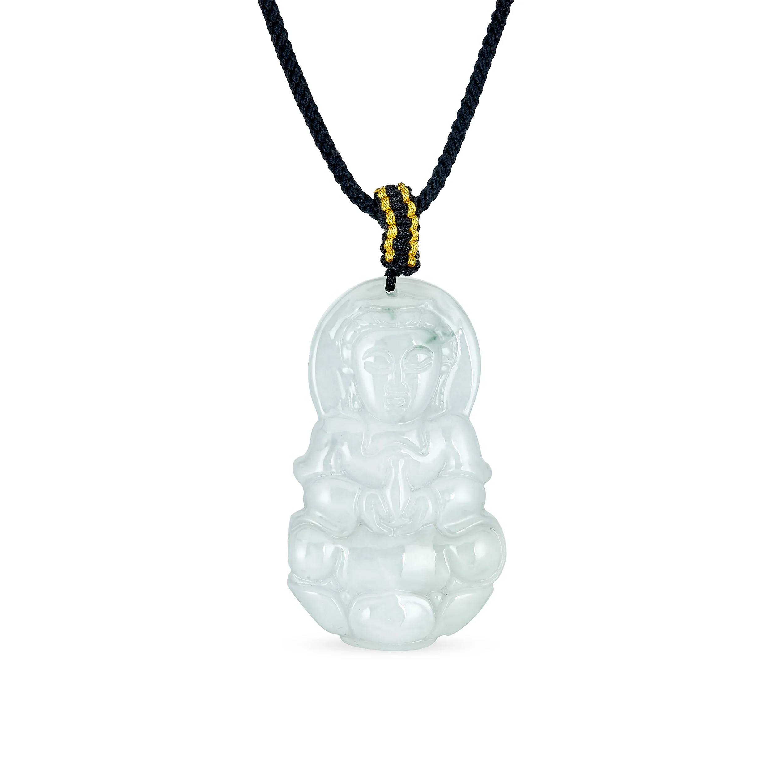 Yogi Protection Amulet Jade Buddha Pendant Necklace Black Cord 16-24 Inch