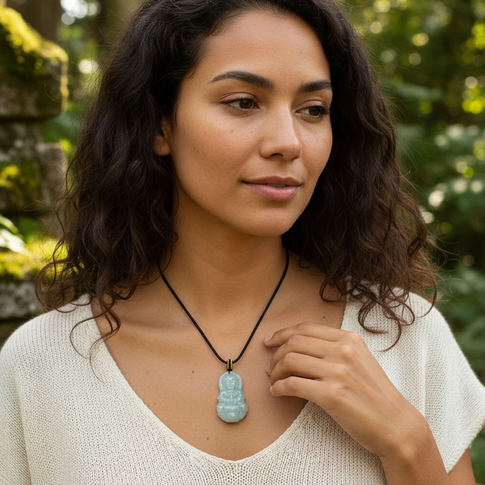 Yogi Protection Amulet Jade Buddha Pendant Necklace Black Cord 16-24 Inch - Image 3